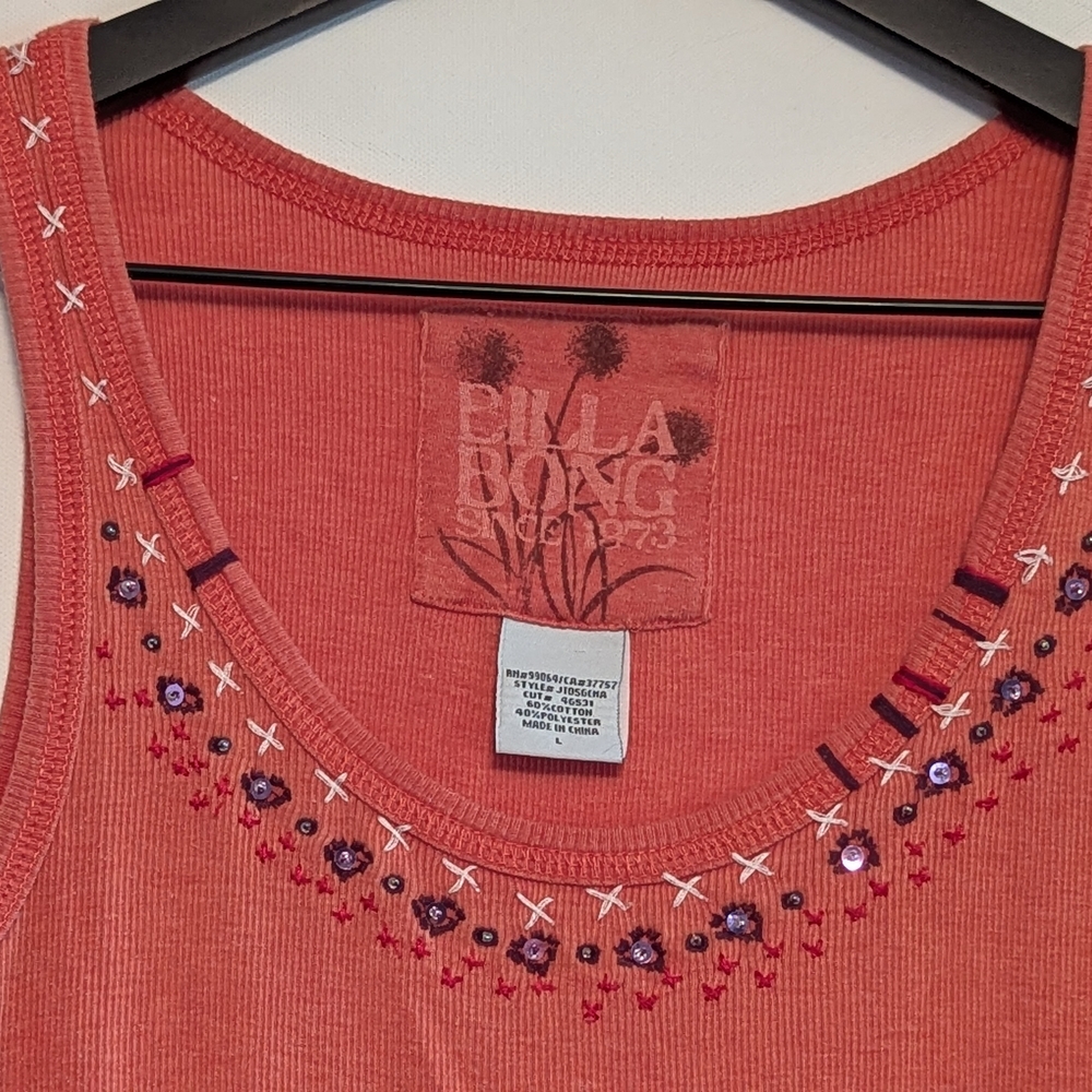 Billabong Coral Orange Embellished Tank Top Large Very Good Used Cond Surf - Picture 4 of 4